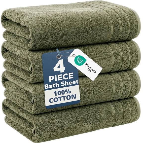 Casa Platino Bath Sheet 4 Pack - Extra Large Towels, Soft & Absorbent Quick Dry Bath Sheets for a Luxurious Bath Experience - Oil Green