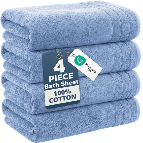 Casa Platino Bath Sheet 4 Pack - Oversized Bath Sheets Large, Quick Dry for Everyday Use, Perfect for Beach Days - Cerulean Blue