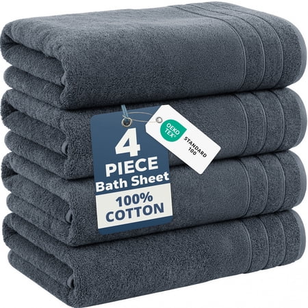Casa Platino Bath Sheet 4 Pack - Quick Dry Oversized Bath Towels, Soft Bath Sheet Towels Perfect for Family Use and Comfort - Cool Grey