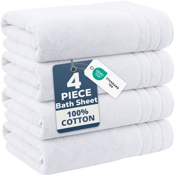 Casa Platino Bath Sheet 4 Pack - Soft Cotton Bath Sheet Towels, Quick Dry & Oversized, Perfect for Spa-Like Comfort - White