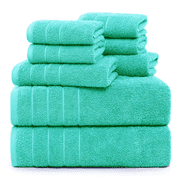 Casa Platino Bath Towel 8 Piece Set, 2 Large Bath Towels 30x60 Inch, 2 Hand Towels & 4 Washcloths, 100% Cotton Highly Absorbent Bathroom Towels - Aqua Sky