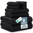 thumbnail image 1 of Casa Platino 8-Pack Towels for Bathroom – 100% Ring-Spun Cotton, 2 Bath, 2 Hand Towel & 4 Washcloths, Highly Absorbent, Stays Soft After Washes, Hotel & Spa Quality – Black, 1 of 8