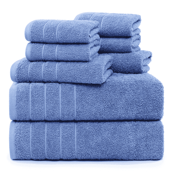 Casa Platino 100% Ring-Spun Cotton Bath Towel Set of 8– 2 Bath, 2 Hand Towel & 4 Washcloths, Quick-Dry, Luxuriously Soft & Durable, Perfect for Everyday use – Cerulean Blue