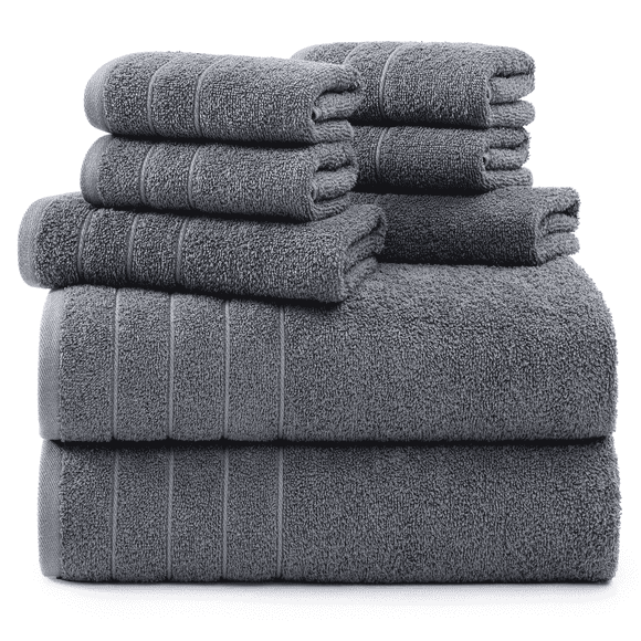 Casa Platino Towel Set of 8– 100% Ring-Spun Cotton, 2 Large Bath Towel, 2 Hand Towels & 4 Wash cloths, Quick Dry & Long-Lasting, Perfect for Family Bathrooms – Cool Grey