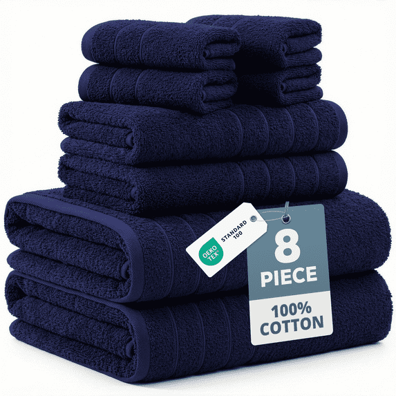 Casa Platino 100% Ring-Spun Cotton Towels Set – 2 Bath Towels, 2 Hand Towel & 4 Washcloths, Stays Plush After Washes, Ideal for Spa, Hotel & Family Bathrooms – Navy
