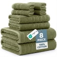 thumbnail image 1 of Casa Platino Bath Towel Set of 8– 100% Ring-Spun Cotton, 2 Large Bath Towel, 2 Hand Towels & 4 Wash cloths, Quick Dry & Long-Lasting, Perfect for Family Bathrooms – Oil Green, 1 of 8