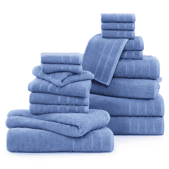 Casa Platino Bath Towel Set for Bathroom, 18 Piece Cotton Towel Set, Hand Towels & Washcloths - Soft & Durable for Everyday Use - Cerulean