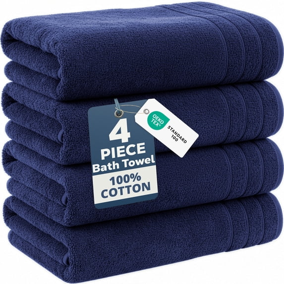 Casa Platino Bath Towels 4 Pack - Soft & Highly Absorbent 100% Cotton Towels for Gym, Hotel, Spa & Everyday Use - Navy