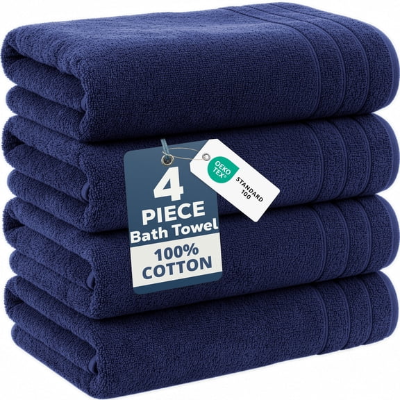 Casa Platino Bath Towels 4 Pack - Soft & Highly Absorbent 100% Cotton Towels for Gym, Hotel, Spa & Everyday Use - Navy