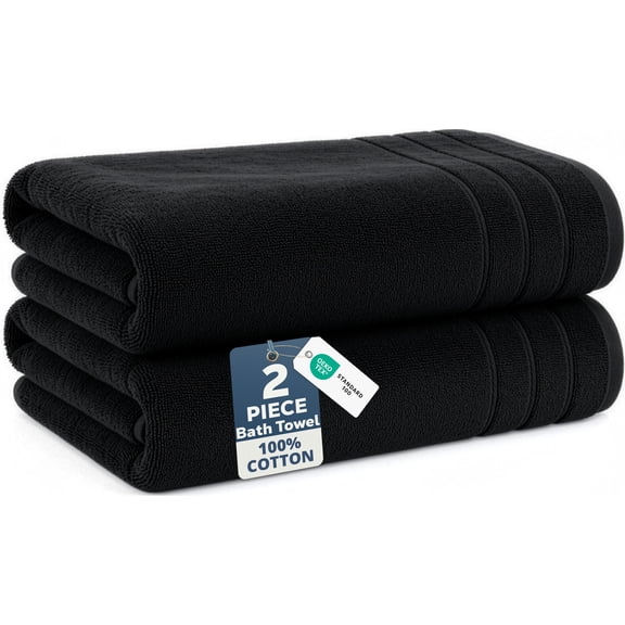 Casa Platino Bath Towels Set of 2 - Quick Dry, Extra Soft Absorbent Towels for Bathroom, Spa & Gym Use - Perfect for Daily Comfort - Black