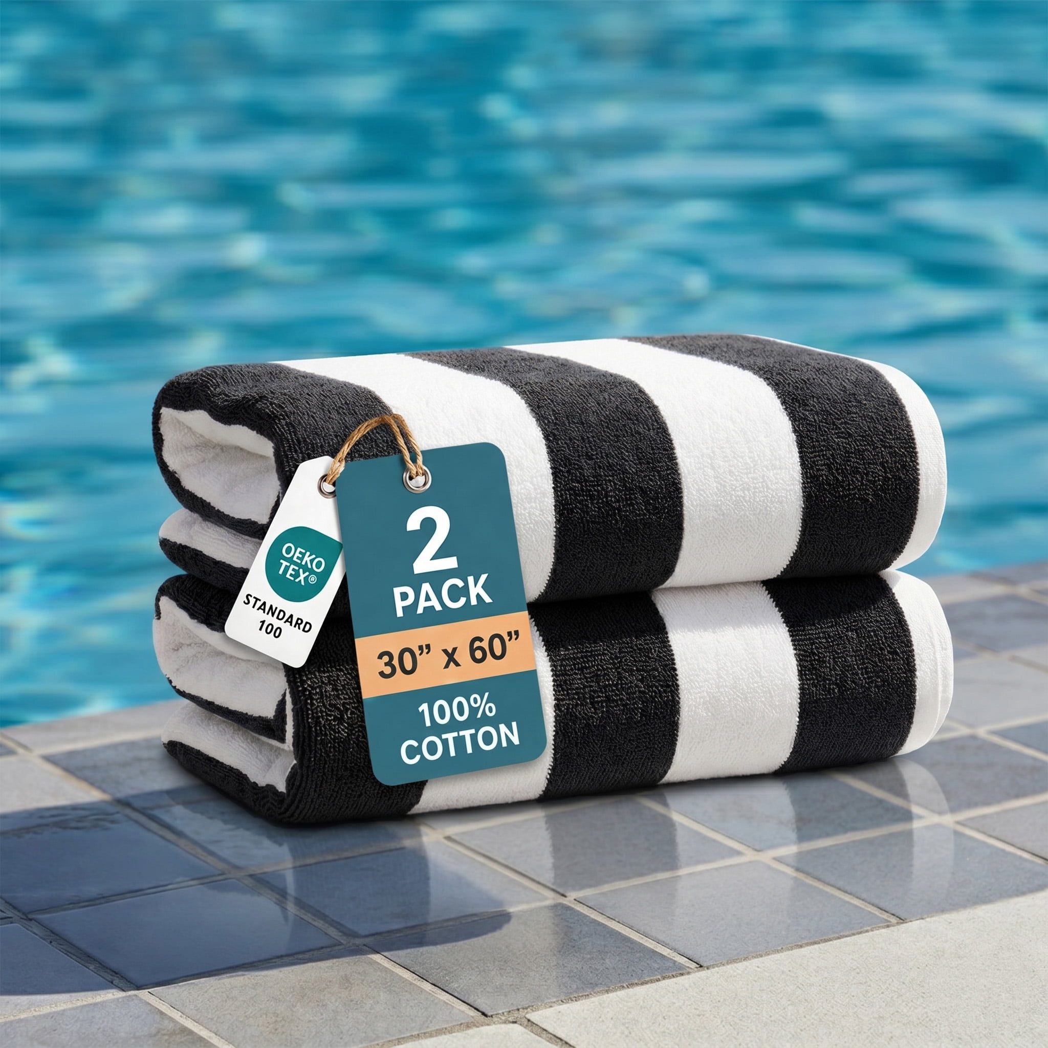 Casa Platino Beach Stripe Towels - 2 Pack 100% Cotton Pool Towels for Adults, Qick Dry, Soft & Highly Absorbent Beach towel Set for Travel & Vacation - Grey