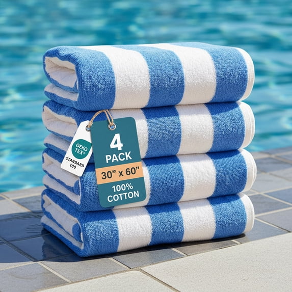Casa Platino Beach Turkish Towel Set of 4 - 100% Cotton Striped Beach Towels For Adults (30" x 60”), Lightweight Quick Dry Design for Swimming, Vacation & Cruise Travel - Light Blue