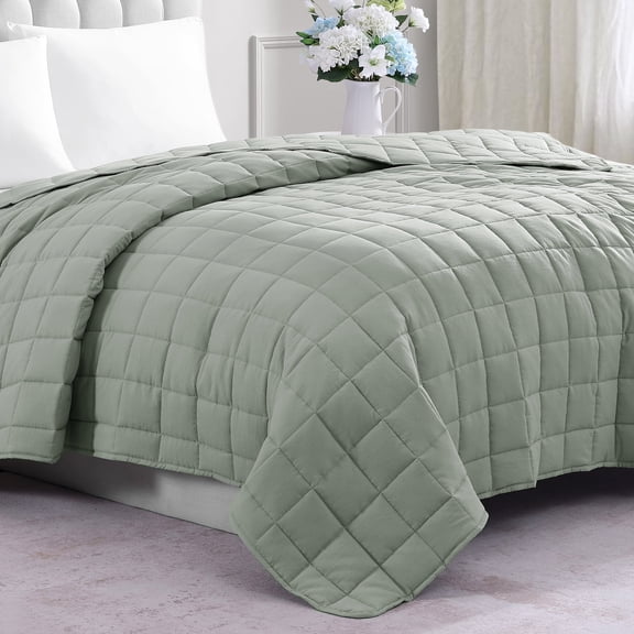 Casa Platino Twin Quilted Blanket - Quilted Down Alternative Blanket, Soft Fluffy Breathable, Premium Microfiber Down Alternative Fill, Year Round Soft Blanket - Mineral