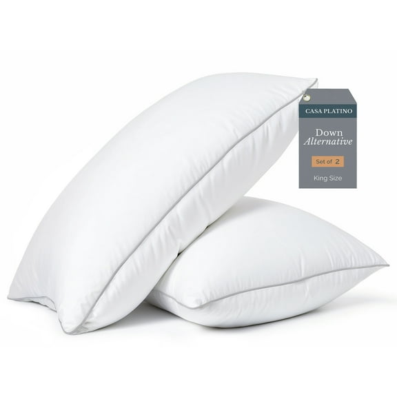 Casa Platino King Size Pillows Set of 2, Medium Soft Support, Hotel Quality King Bed Pillows, Down Alternative Pillow for Neck support and Backrest