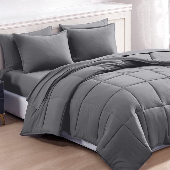 Casa Platino Bedding California King Size Comforter Set Pre-Washed Breathable California King Bed in a Bag Set with Comforter, Flat Sheet, Fitted Sheet, 1 Pillowcases & 1 Shams Grey