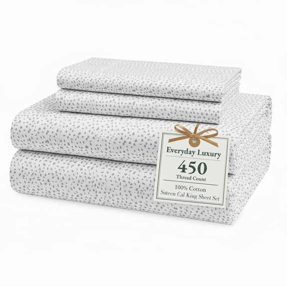 Casa Platino Cal King Sheet Set – 450 Thread Count 100% Cotton Bedsheets, Soft Sateen Weave, 15” Deep Pocket, Hotel Quality Bedding Sheets & Pillowcases - Misty Dot