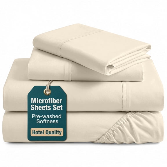 Casa Platino California King Size Bed Sheets Set - Washed Ultra-Soft Microfiber Bed Sheets - Extra Soft - 4 Piece Set - Bedding Sheets & Pillowcases, California King-Ivory