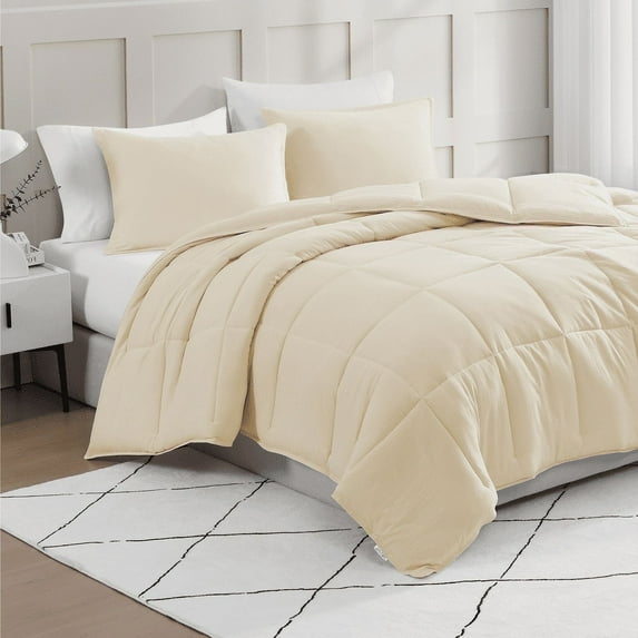 Casa Platino Comforter King Size Set- Includes a King Comforter and 2 King Pillow Shams - Pre-Washed Ultra Soft & Cozy Comforter Set King - Super Soft & Comfy King Size Comforter Set- Ivory