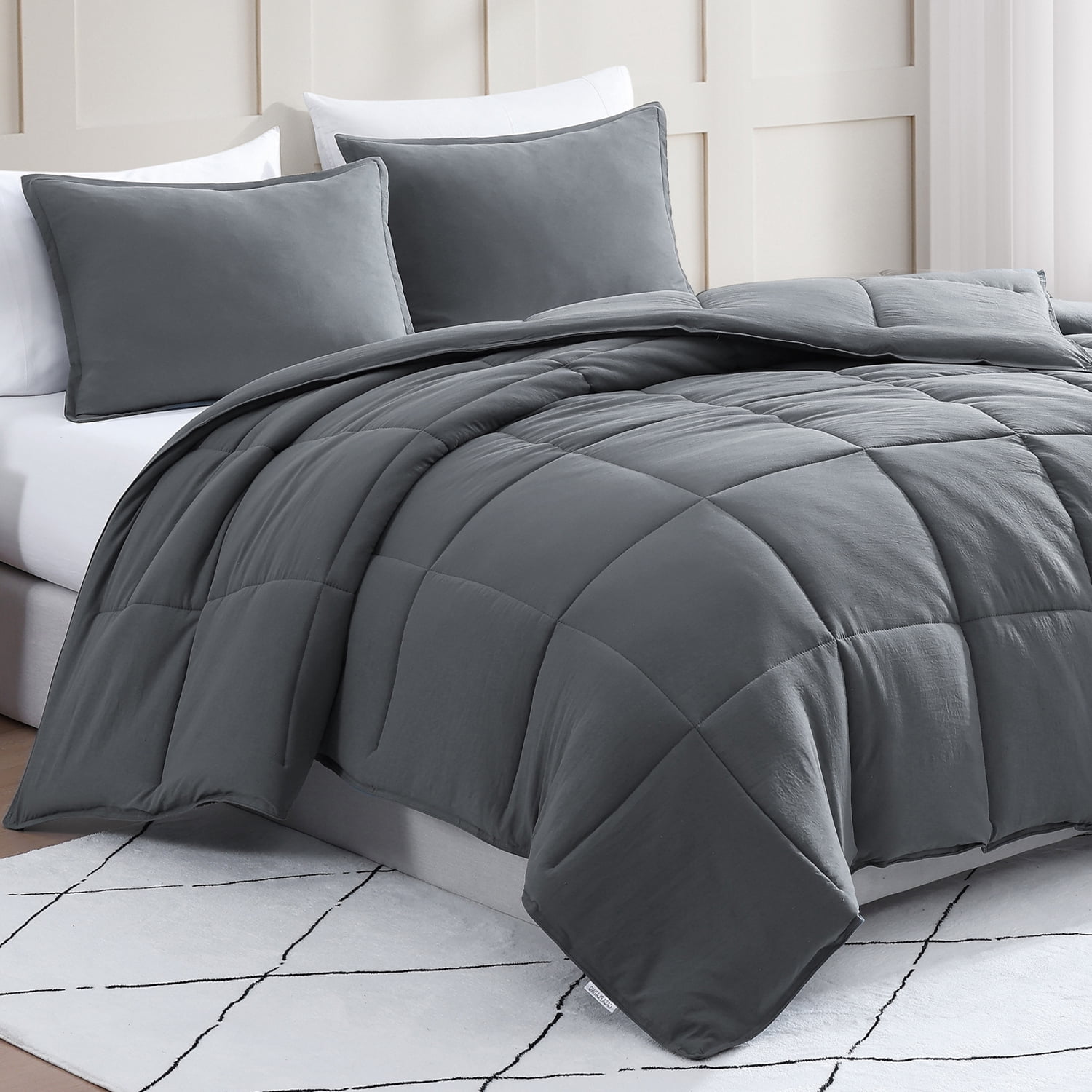 Casa Platino Comforter Queen Set- Cozy Queen Comforter Set - Ultra Soft & Breathable Pre-Washed 100% Hydro-Brushed Queen Bedding Sets - Super Soft & Cozy Bedding Comforter Set Queen Size- Charocal