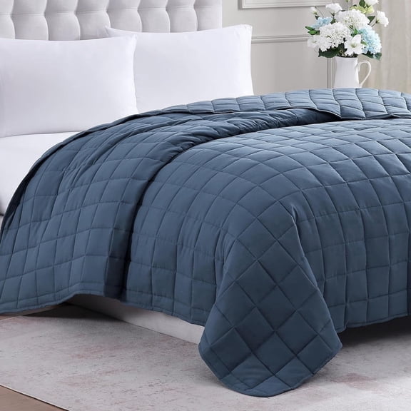 Casa Platino Twin Size Quilted Blanket - Quilted Summer Blanket, Ultra Soft Breathable, Microfiber Down Alternative Fill, Year Round Soft Blanket Use - Estate Blue