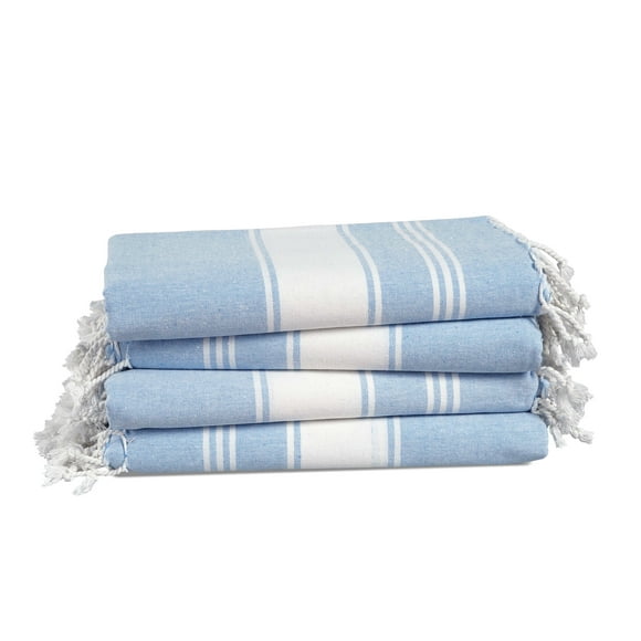 Casa Platino Cotton Beach Towel Set of 4, Peshtemal turkish towel 39"x71", Pool Absorbent Extra Large Quick Dry Beach Towels For Adult - Sky Blue