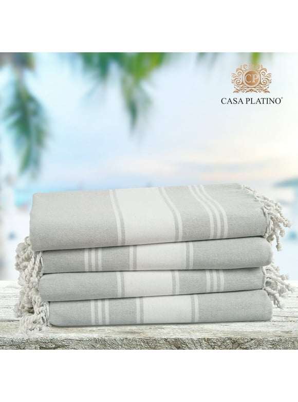 Casa Platino Cotton Beach Towel Set of 4, Peshtemal turkish towel 39"x71", Pool Absorbent Extra Large Quick Dry Sand Beach Towels For Adult - Grey