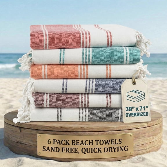 Casa Platino Cotton Beach Towels 6 Pack, Oversized Cotton Beach Towels, Quick Dry Lightweight Sand Free Pool Towels for Summer Fun – Sand Blue