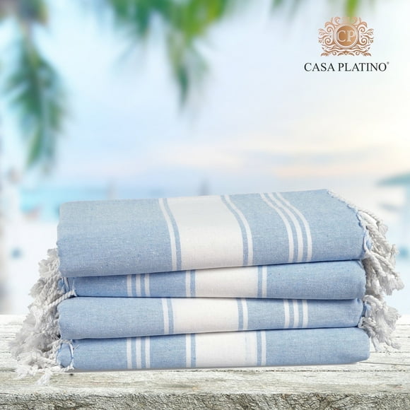Casa Platino Cotton Hammam Towels 4 Pack – Lightweight, Extra Large Pool Towels for Adult, Perfect for Beach Trips and Summer Picnics – Sky Blue