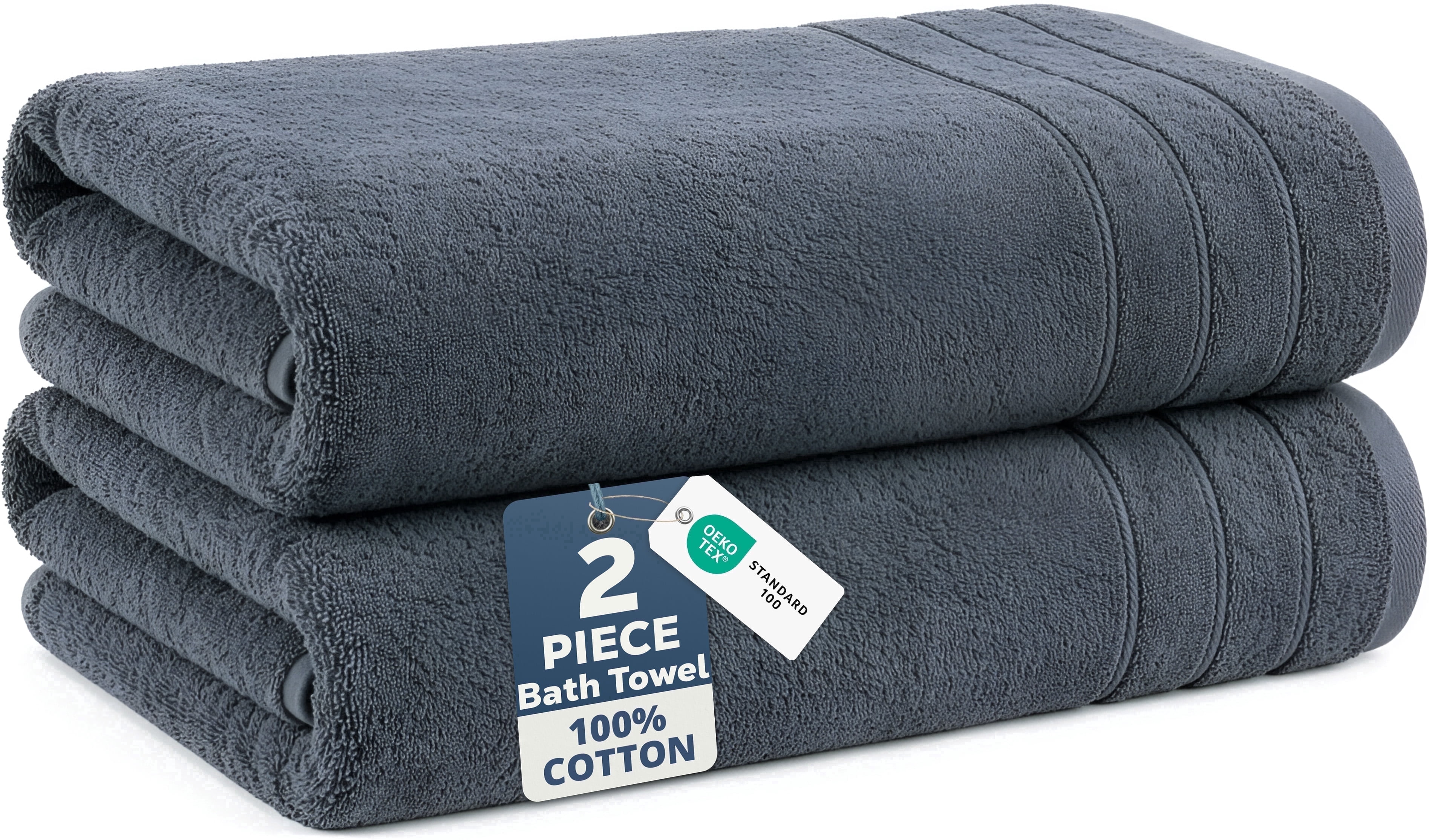 Casa Platino Extra Large Bath Towels Set of 2 - Soft, Quick Dry, Absorbent Ring Spun Cotton Towels for Home, Spa & Travel - Cool Grey