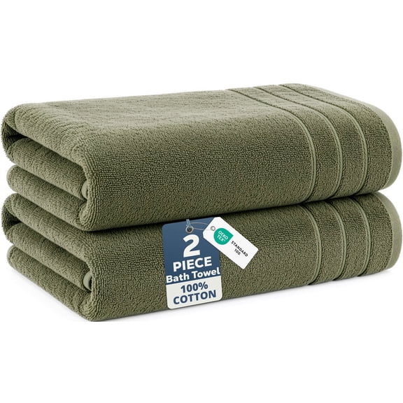 Casa Platino Extra Large Bath Towels Set of 2 - Soft, Quick Dry, Absorbent Ring Spun Cotton Towels for Home, Spa & Travel - Oil Green