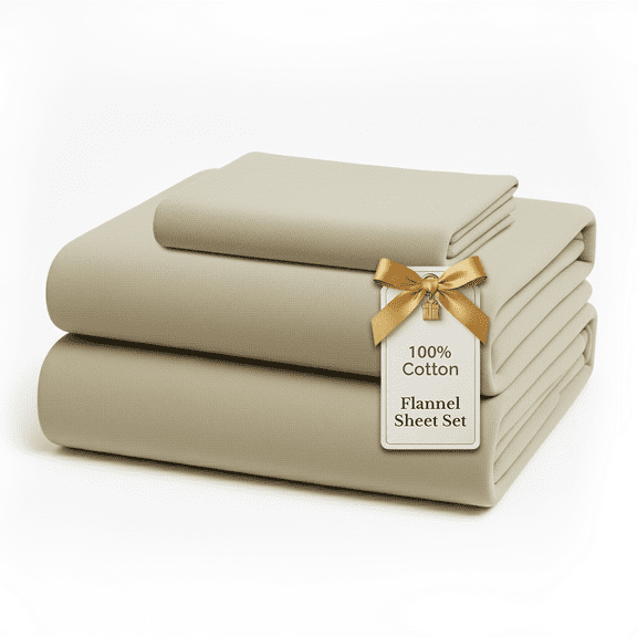 Casa Platino Flannel Bed Sheet Set, 100% Cotton, 3 Piece Deep Pocket Fitted Sheets, Twin Size, Linen