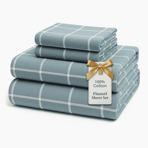 Casa Platino Flannel Bed Sheet Set, 100% Cotton Deep Pocket Bedding Sheets, King Size, Blue White