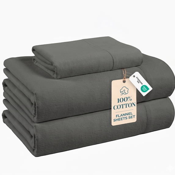 CASA PLATINO Twin Cozy Flannel Sheet - 3 Piece 100% Cotton Sheets Set, Hotel Luxury Feel, Premium Cold-Season Warmth, 15" Deep Pocket - Charcoal