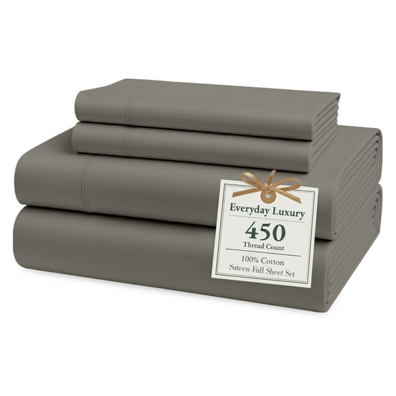 Casa Platino Full Sheets - 4Pc Sheets Full Size Bed, 450 Thread Count Soft Sateen Full Bed Sheets, 100% Cotton Sheets, Luxury Hotel Sheets, Breathable Full Sheet Set, Deep Pocket Sheets - Paloma
