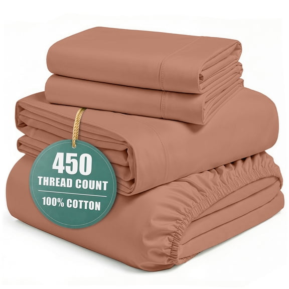 Casa Platino Full Size Bed Sheet Set - 100% Cotton Sheets Full Size Set, 450 Thread Count Soft Satin Sheets Full, 4 PC Full Size Sheets Set, Breathable Sheet & Pillowcases, Deep Pocket - Rose Dawn