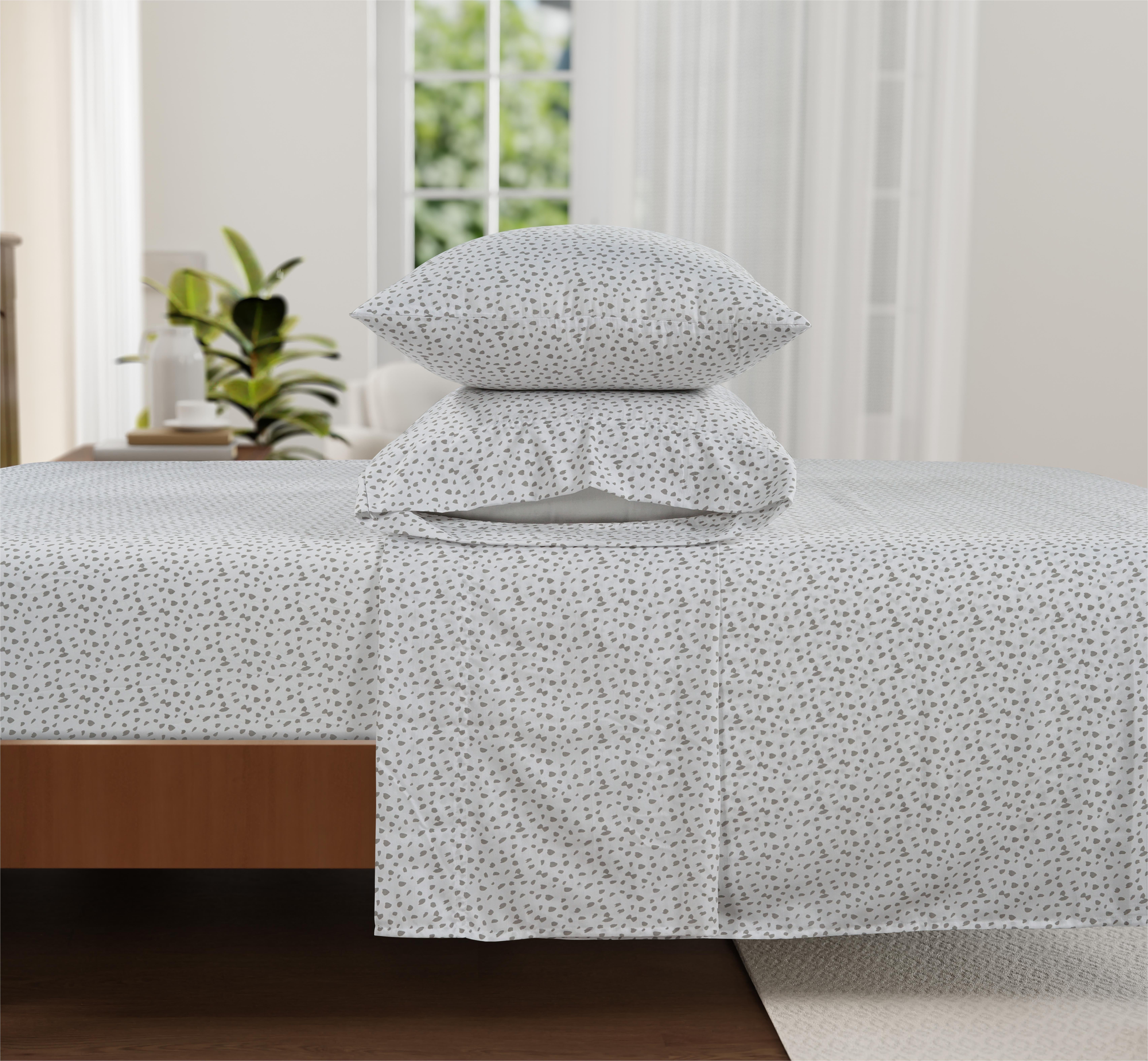 Full Size White and Gray Microfiber Bed Sheet Set
