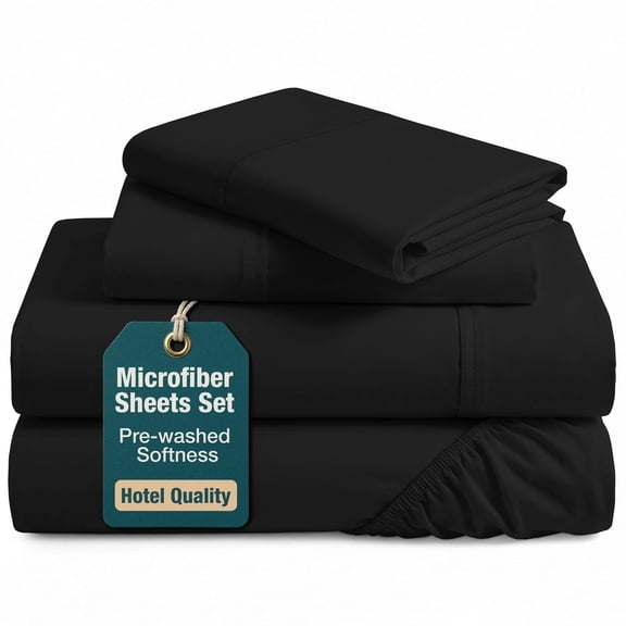 Casa Platino Full Size Bed Sheets Set - Washed Ultra-Soft Microfiber Full Bed Sheets - Extra Soft - 4 Piece Set - Bedding Sheets & Pillowcases, Full-Black