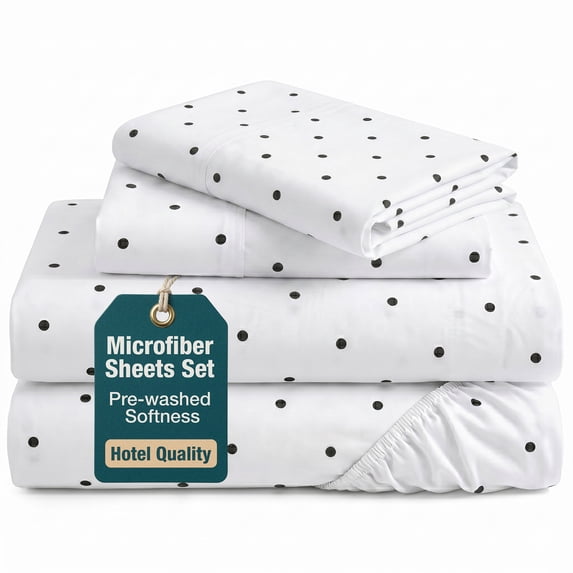 Casa Platino Full Size Bed Sheets Set - Washed Ultra-Soft Microfiber Full Bed Sheets - Extra Soft - 4 Piece Set - Bedding Sheets & Pillowcases, Full-Polka Dot