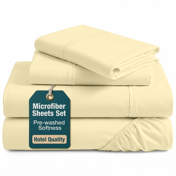 Casa Platino Full Size Bed Sheets Set - Washed Ultra-Soft Microfiber Full Bed Sheets - Extra Soft - 4 Piece Set - Bedding Sheets & Pillowcases, Full-Vanilla