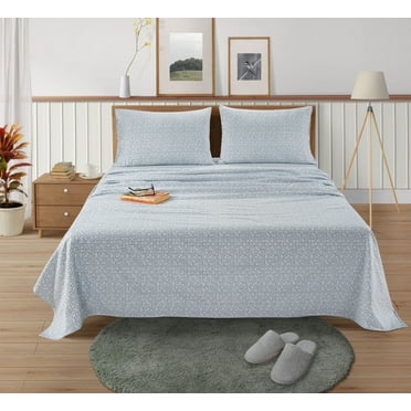 Casa Platino Full Size Flannel Sheet Set, 100% Cotton 4 Piece Deep Pocket Sheets, Polka Dot Blue