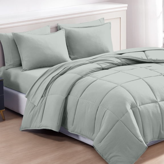 Casa Platino Full Size Twin XL Set 5 Pieces Pre-Washed - Brushed Microfiber Twin XL Size Bed Set – Includes Comforter, Flat Sheet, Fitted Sheet, 1 Pillowcase & 1 Pillow Shams- Mineral