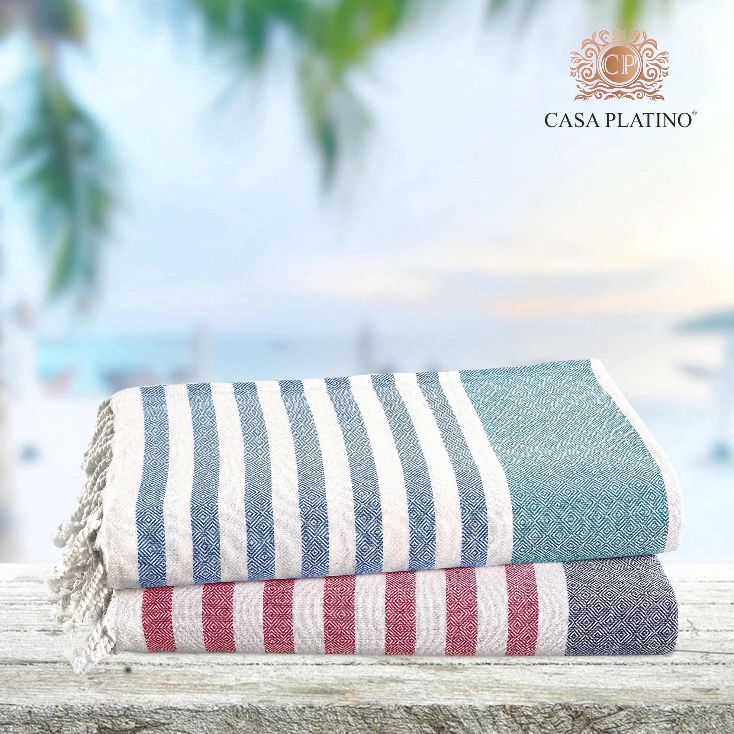 Casa Platino Hammam Beach Towels 2 Pack, Lightweight & Oversized, Quick Dry Cotton Towels for Travel, Pool & Summer Adventures – Old Glory Teal
