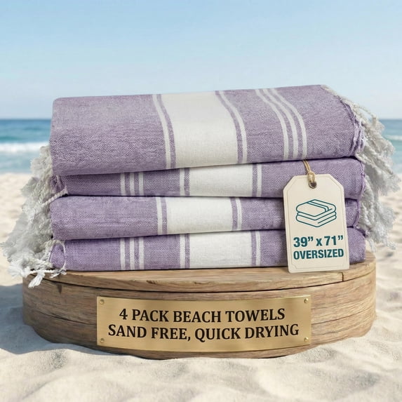 Casa Platino Hammam Beach Towels 4 Pack, Extra Large & Quick Dry Pool Towels, Sand Free Cotton Towels for Camping & Beach Vacations – Day Break