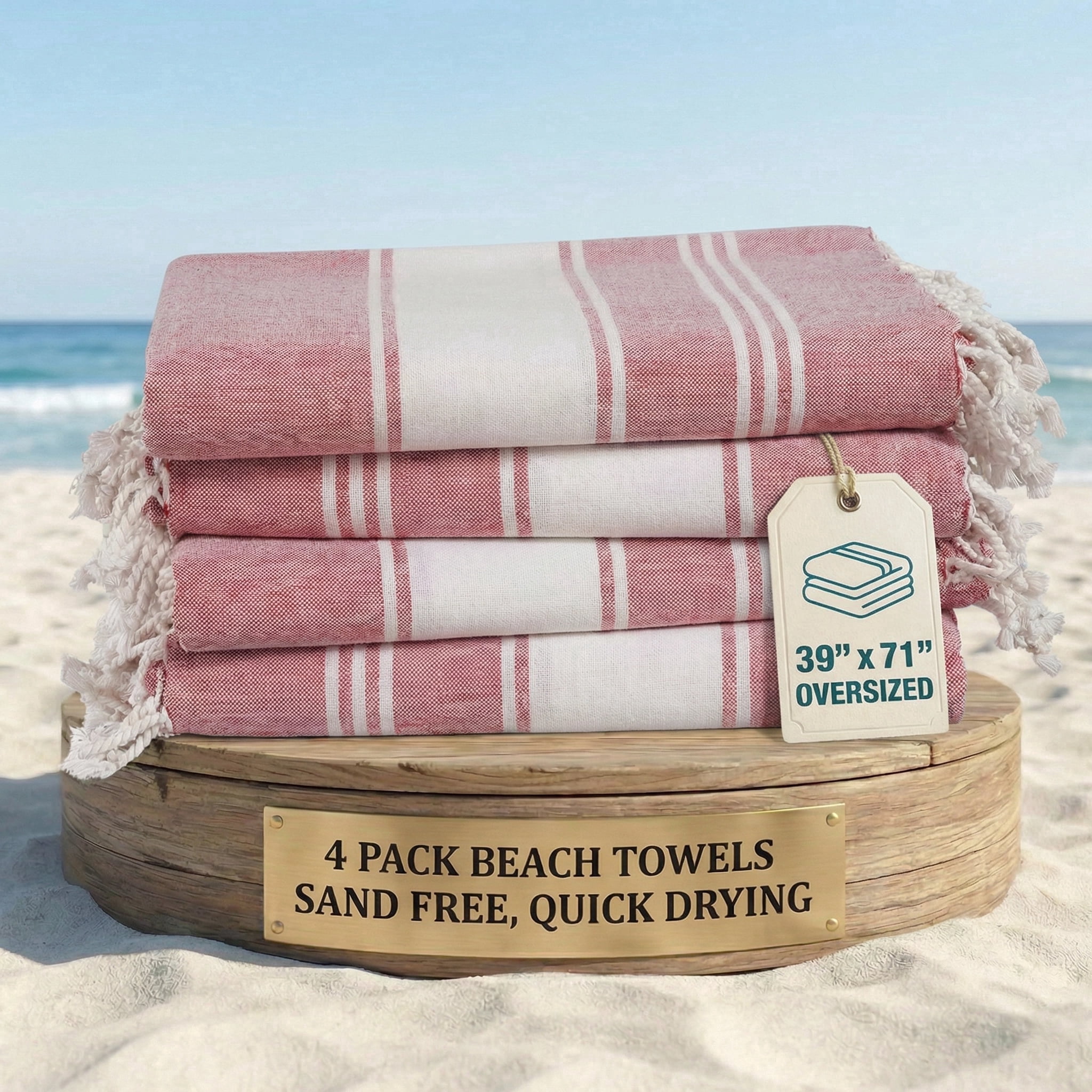 Casa Platino Hammam Cotton Beach Towels 4 Pack – Oversized, Quick Dry, Perfect for Adults Seeking Style and Comfort on Travel – Cashmere Rose
