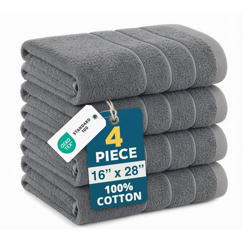 Casa Platino Hand Towels for Bathroom - 4 Piece Set (16" x 28"), Soft & Absorbent Bath Hand Towels, Hand Towels for Bathroom, 100% Cotton Towels for Everyday Use - Cool grey