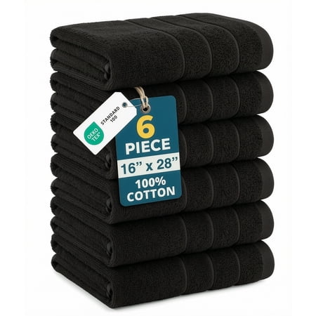 Casa Platino Hand Towels for Bathroom - 6 Piece Set (16" x 28"), Soft & Absorbent Bath Hand Towels, Premium Black Hand Towels for Bathroom, 100% Cotton Bathroom Hand Towels for Everyday Use - Black