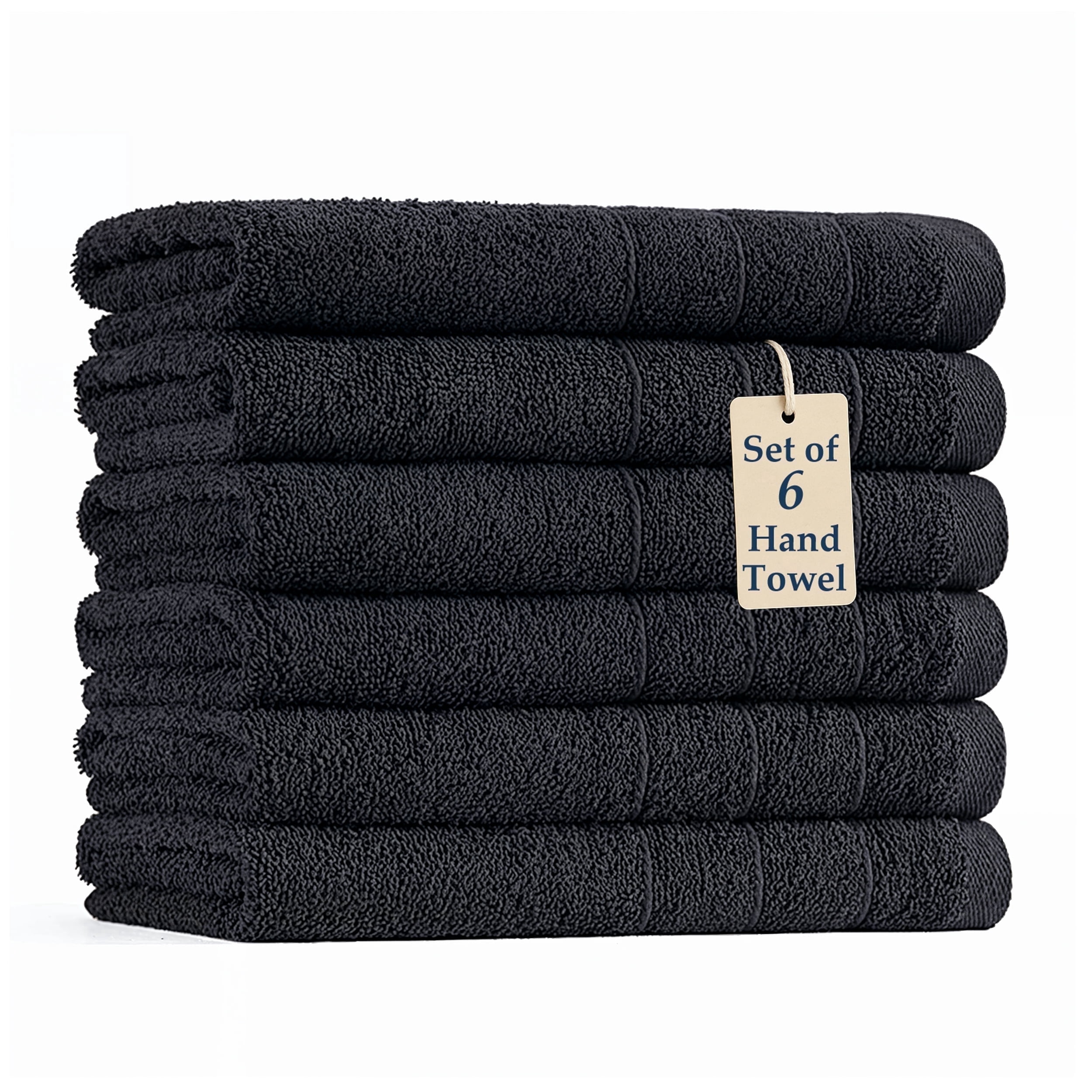 Casa Platino Hand Towels for Bathroom - 6 Piece Set (16" x 28"), Soft & Absorbent Bath Hand Towels, Premium Black Hand Towels for Bathroom, 100% Cotton Bathroom Hand Towels for Everyday Use - Black