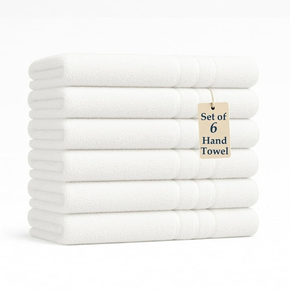 Casa Platino Hand Towels for Bathroom, 6 Piece Set (16" x 28"), Soft & Absorbent Bath Hand Towels, Premium White Hand Towels for Bathroom, 100% Cotton Bathroom Hand Towels for Everyday Use - White