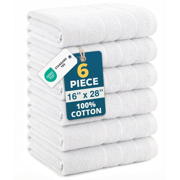 Casa Platino Hand Towels for Bathroom, 6 Piece Set (16" x 28"), Soft & Absorbent Bath Hand Towels, Premium White Hand Towels for Bathroom, 100% Cotton Bathroom Hand Towels for Everyday Use - White