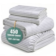 Casa Platino 100% Cotton Sheets King   450TC Cooling King Bed Sheets, Premium Hotel Sateen Finish, Oeko-Tex Certified, Silky Smooth Comfort, Easycare   Ticking Stripe
